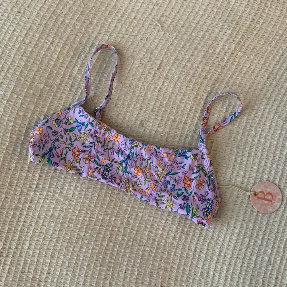 NWT Revolve x B You Swim Purple Floral Corset Bikini Crop Top Beachfront Blooms